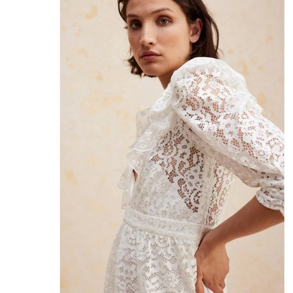New Free People x For Love & Lemons Santo Lace Deep-V Romper $268 SMALL White - Picture 3 of 7